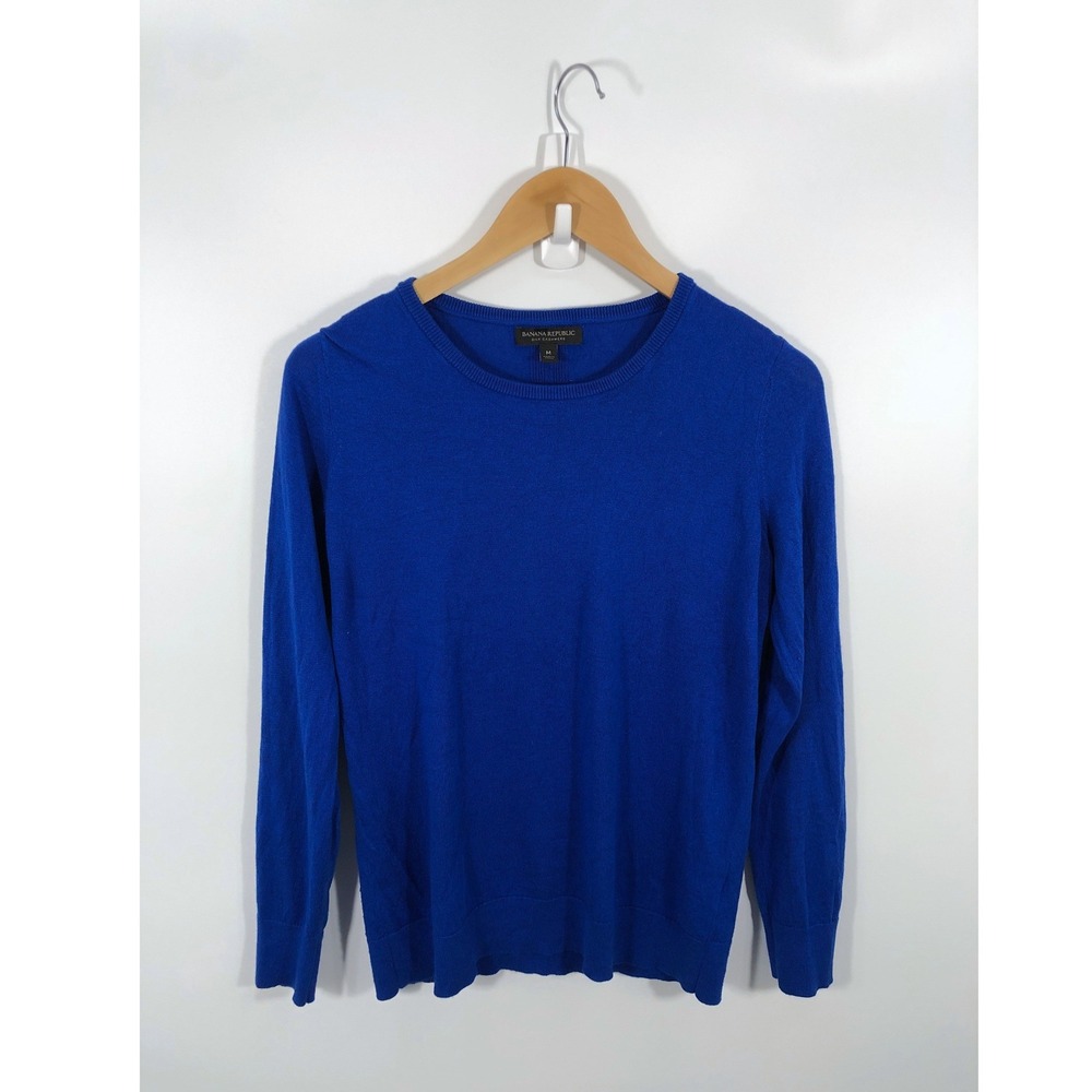 Banana Republic Silk Cashmere Crew Neck Sweater Womens M Blue 90s Minimalist